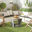 Outsunny Side Table 2-Tier Outdoor Coffee Table with Storage Shelf PS Wood Slat Top/Light Grey