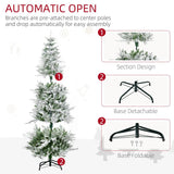 HOMCOM 6 Ft Pencil Snow Flocked Artificial Christmas Tree with Realistic Cypress Branches, Auto Open, Green