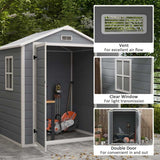 Outsunny 6'x4.5' Garden Storage Shed, Lockable Garden Shed with Double Doors, Window, Vent and Plastic Roof, Grey