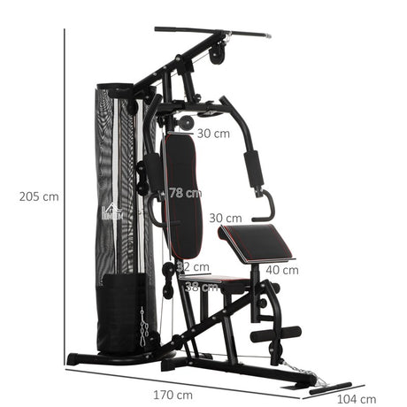 HOMCOM Multi-Functional Home Gym Workout Station, 45Kg Weight Stack Multi Gym Fitness Equipment for Full Body Fitness