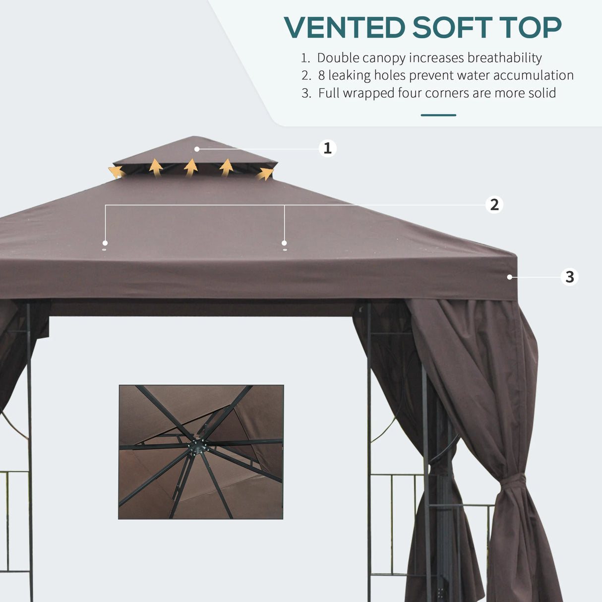 Outsunny 3 x 3 m Garden Gazebo Double Roof Marquee Patio Wedding Party Tent Canopy Shelter with Sidewalls (Brown)