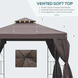 Outsunny 3 x 3 m Garden Gazebo Double Roof Marquee Patio Wedding Party Tent Canopy Shelter with Sidewalls (Brown)