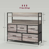 HOMCOM Rustic Chest of Five Fabric Drawers - Grey Wood Effect