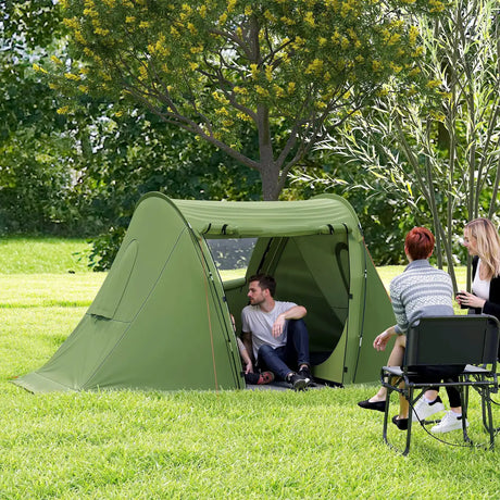 Outsunny 3 Man Camping Tent with Living Area and 2 Bedrooms, 3000mm Waterproof Family Tent with Sewn-in Groundsheet and bag, Portable Dome Shelter  for Hiking, Festival, Backpacking, Green