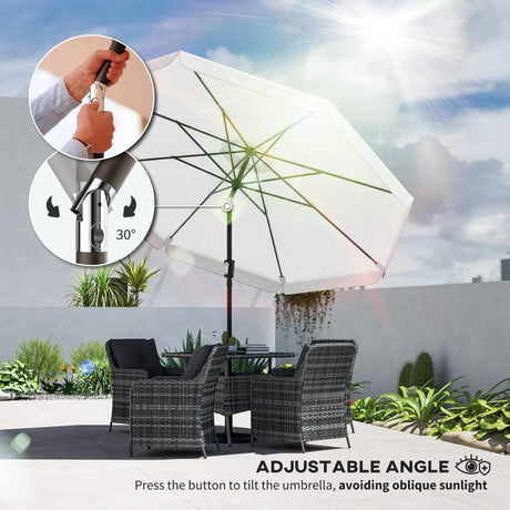 Outsunny 3 m Garden Parasol with Tilt Mechanism & Crank Handle, UPF 30+ Patio Umbrella Outdoor Table Umbrella, Cream White