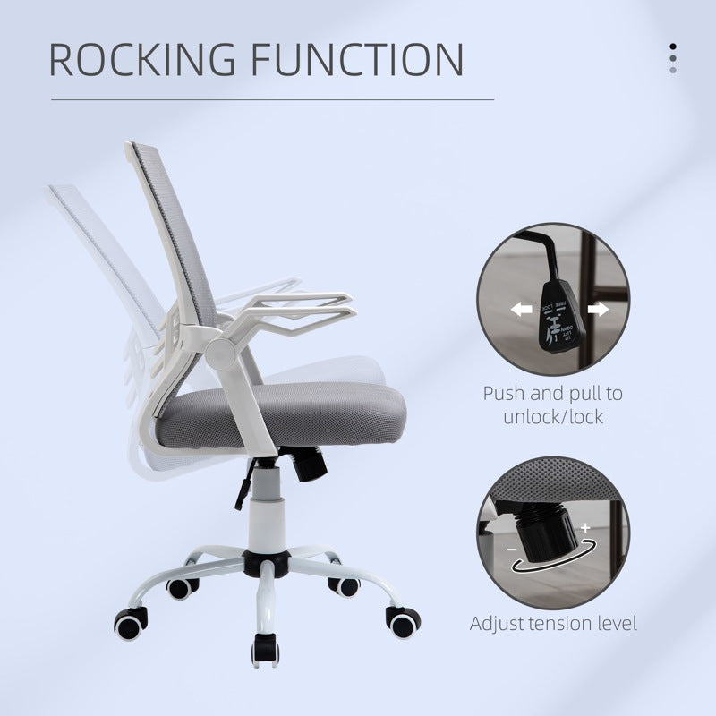 Vinsetto Mesh Office Chair with Flip-up Armrest, Swivel Computer Chair with Lumbar Support, Adjustable Height, Tilt Function for Home/Office, Grey