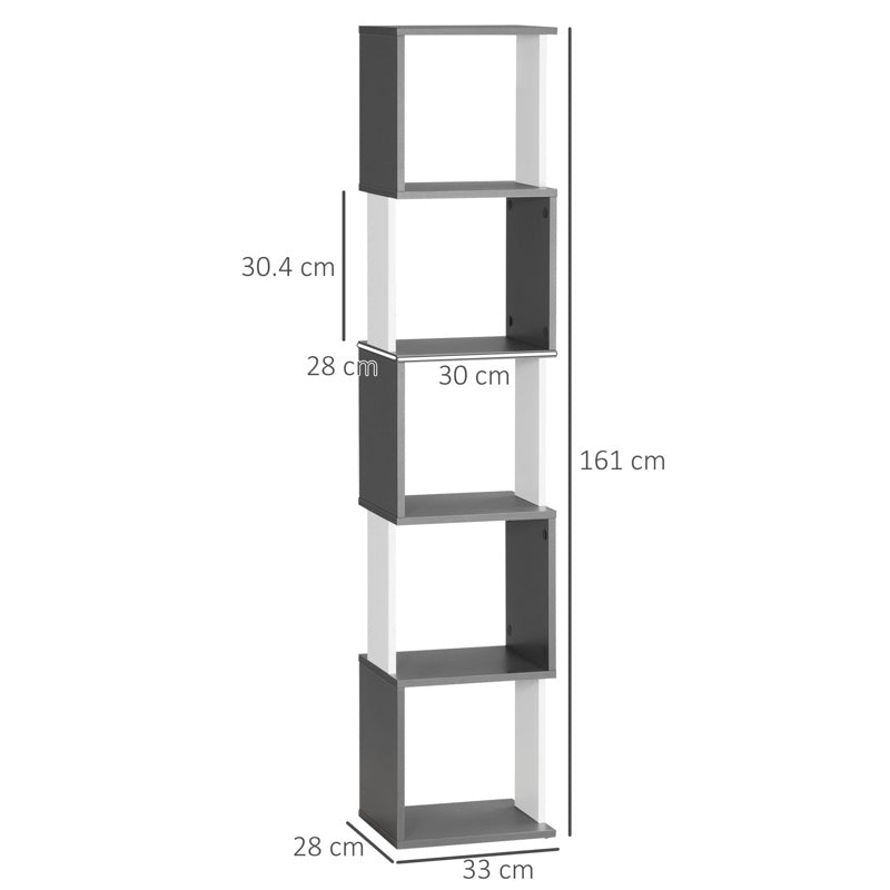 HOMCOM Modern 5-Tier Bookshelf, Freestanding Bookcase Storage Shelving for Living Room Home Office Study, White and Dark Grey