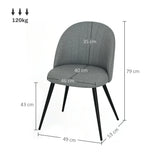 HOMCOM Dining Chairs Set of 2, Modern Upholstered Kitchen Chairs with Metal Legs, Shell Backrest and Padded Seat for Dining Room, Bedroom, Living Room, Vanity, Grey