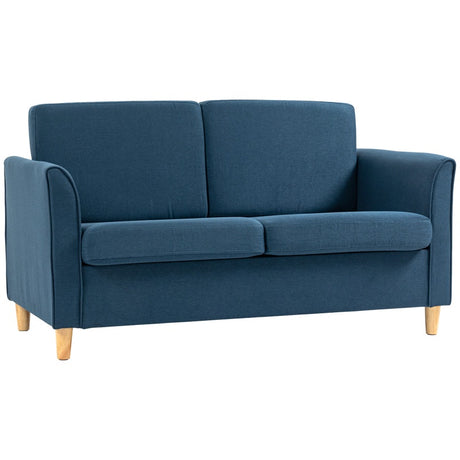 HOMCOM Compact Loveseat Sofa, Modern 2 Seater Sofa for Living Room with Wood Legs and Armrests, Blue