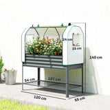 Outsunny Galvanised Raised Planter with Greenhouse Cover, Metal Raised Garden Bed on Legs with Bed Liner and Bottom Shelf