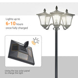 Outsunny 1.8m Traditional Victorian Style 3 Way Head Outdoor Garden Solar Post Lamp Sensor Dimmable LED Lantern Bollard Pathway IP44  Black