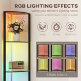 HOMCOM RGB LED Floor Lamp with Shelves, 5-Tier Dimmable Standing Lamp with Adjustable Brightness and Remote Control, Modern Corner Display Shelf Unit for Living Room Bedroom Office, Black