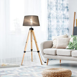 HOMCOM Tripod Floor Lamp Wooden Adjustable Modern Illumination Design E27 Bulb Compatible (Grey Shade) 99-143H