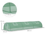 Outsunny Mini Greenhouse, Portable Tunnel Green House, Green Grow House Steel Frame with 5 Mesh Windows, 3 M, Green