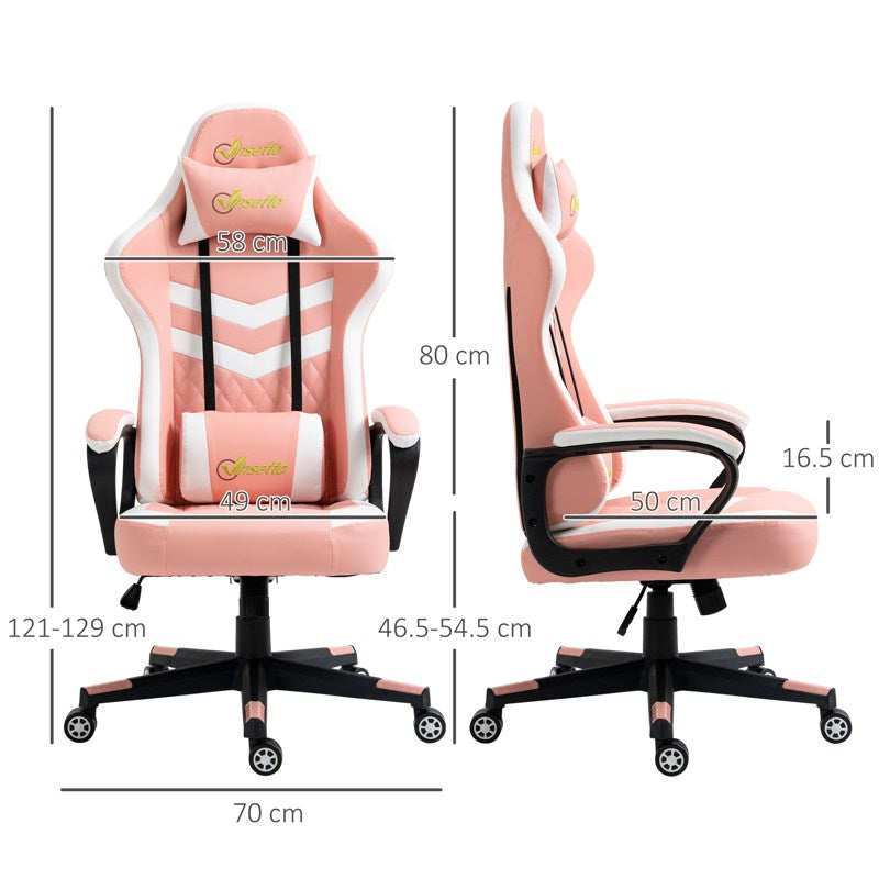 Vinsetto Gaming Chair, Computer Desk Chair with Lumbar Support, Faux Leather Racing Chair with Headrest and Swivel Wheels for Home Office, Pink