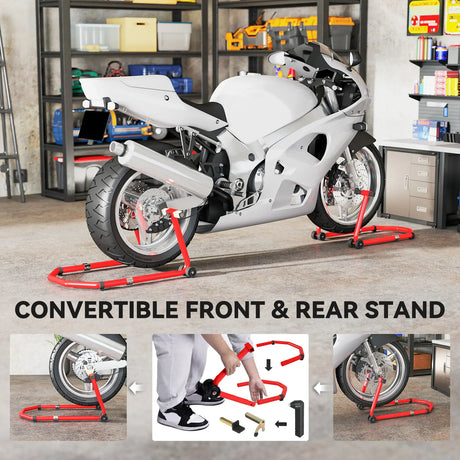 HOMCOM Motorcycle Stand, Front/Rear Paddock Stand, with 390 kg Weight Capacity, Red