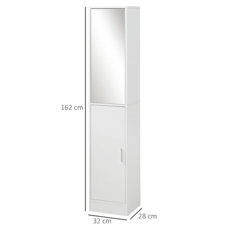 kleankin Tall Bathroom Cabinet with Mirror and Adjustable Shelf - White