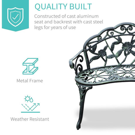 Outsunny Cast Aluminum Garden Bench-Antique Green