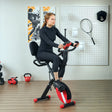 SPORTNOW Five-in-one Foldable Exercise Bike, Stationary Bike with Arm Workout Bands, LDC Monitor, Phone Holder, Red