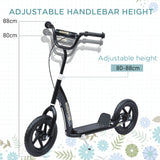 HOMCOM Kids Scooter Kick Scooter, with 12" EVA Tyres, Rear Brake, Big Wheels Scooter for 5-12 Years , Black