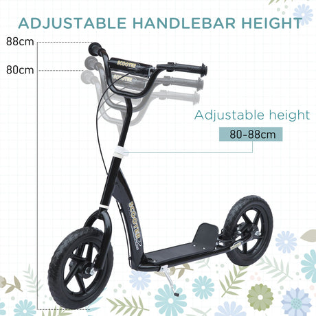 HOMCOM Kids Scooter Kick Scooter, with 12" EVA Tyres, Rear Brake, Big Wheels Scooter for 5-12 Years , Black
