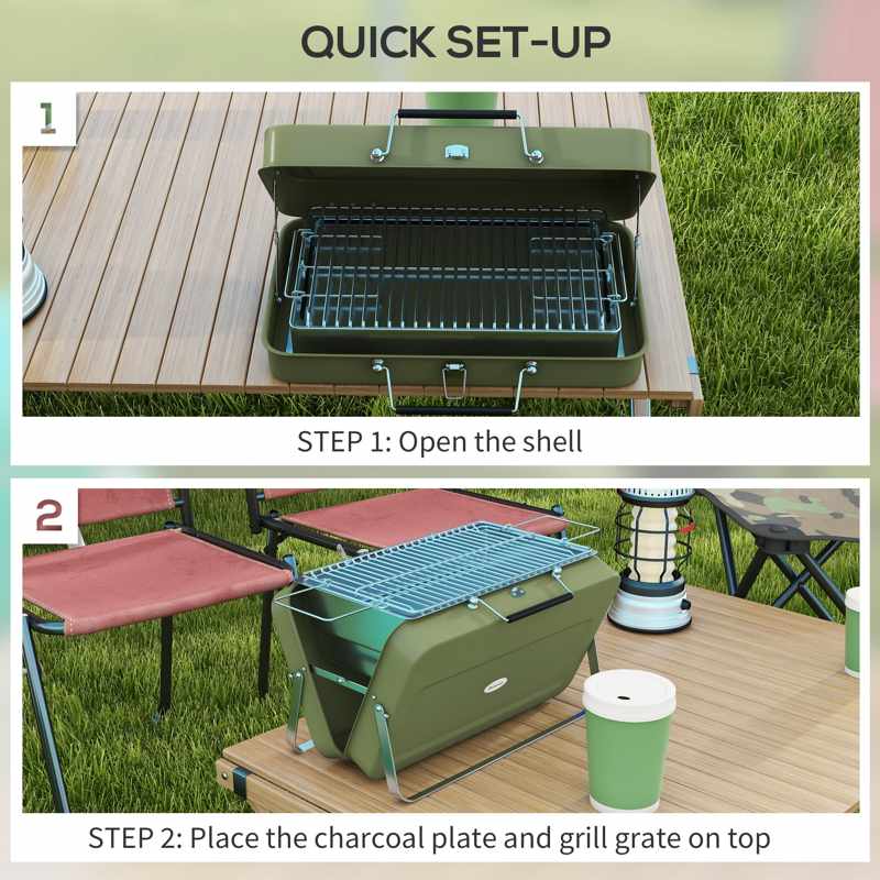 Outsunny Metal Suitable-Style Portable BBQ Grill - Green