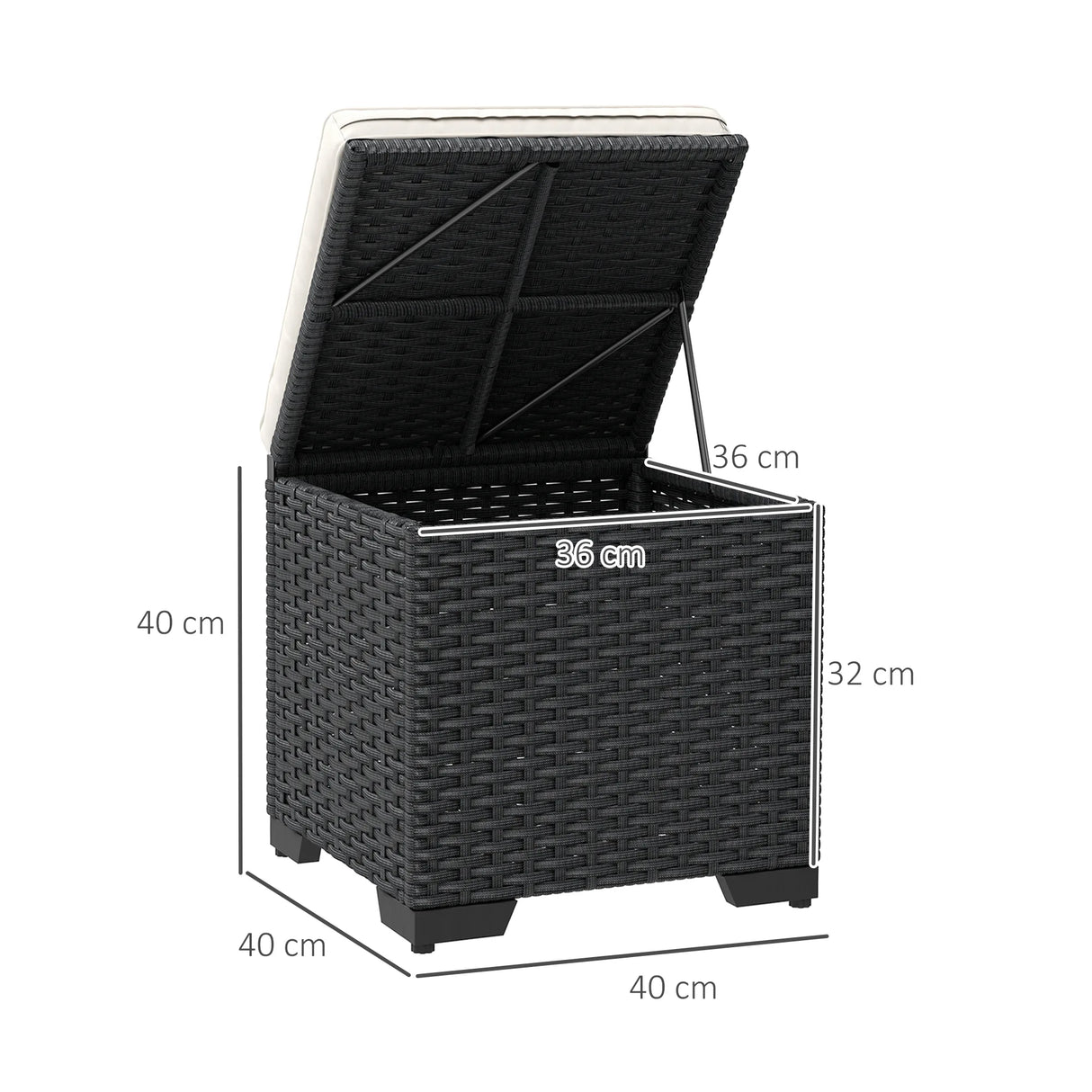 Outsunny Set of 2 Rattan Storage Ottoman, Outdoor Footstool with Removable Cushions, Garden Storage Seat for Balcony, Porch, Living Room, Cream