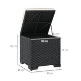 Outsunny Set of 2 Rattan Storage Ottoman, Outdoor Footstool with Removable Cushions, Garden Storage Seat for Balcony, Porch, Living Room, Cream