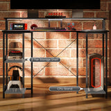 HOMCOM LED Computer Desk, with Power Outlets and Shelves - Black