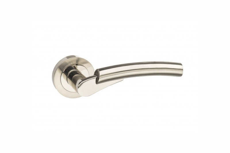 Mediterranean Messina Lever Door Handle on Round Rose - Satin Nickel/Polished Nickel - Set