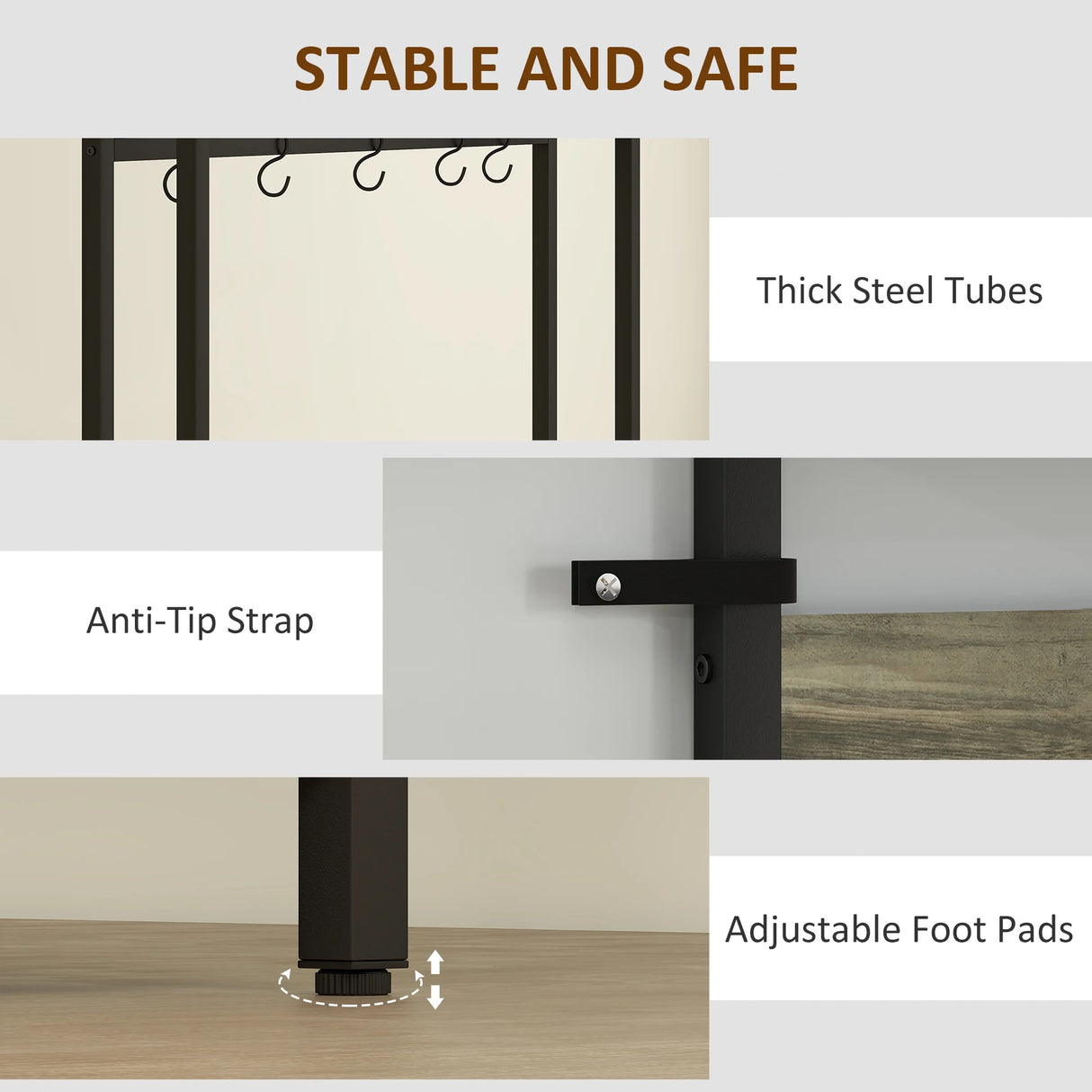 HOMCOM 5-In-1 Industrial-Style Hallway Tree - Grey/Black