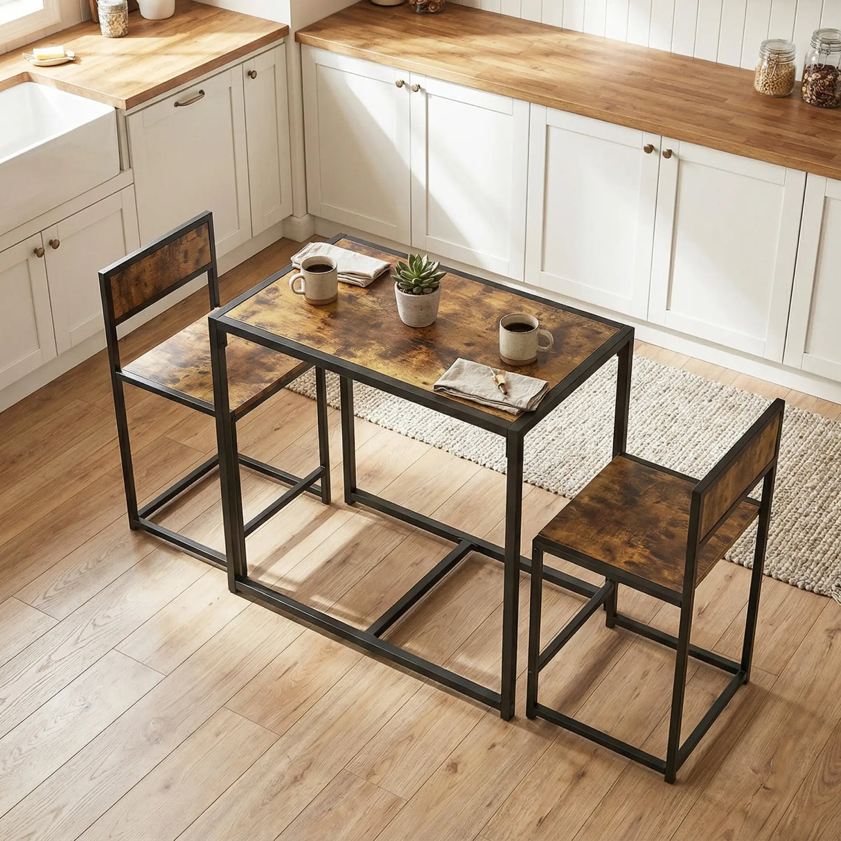 HOMCOM 3 Piece Table Stool Set - Rustic Brown