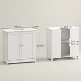 kleankin 60x60cm Under-Sink Storage Cabinet w/ Adjustable Shelf Handles Drain Hole Bathroom Cabinet Space Saver Organizer White