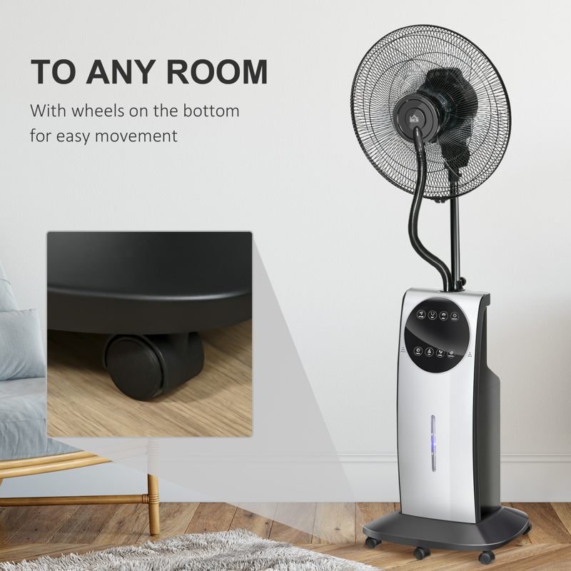 HOMCOM 16" Pedestal Fan with Water Mist Spray, Humidifying Misting Fan, Standing Fan with 3 Speeds, 3.1L Water Tank, Timer and Electric Mosquito Killer Jack, Black