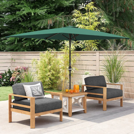 Outsunny 3x2m Patio Parasol Garden Umbrellas Canopy with Aluminium Tilt Crank Rectangular Sun Shade Steel, Green