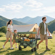 Outsunny Folding Trolley Cart Storage Wagon Beach Trailer 4 Wheels with Handle Overhead Canopy Cart Push Pull for Camping, Green