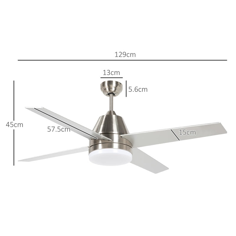 HOMCOM Ceiling Fan with LED Light, Flush Mount Ceiling Fan Lights with Reversible Blades, Remote, Silver and Black