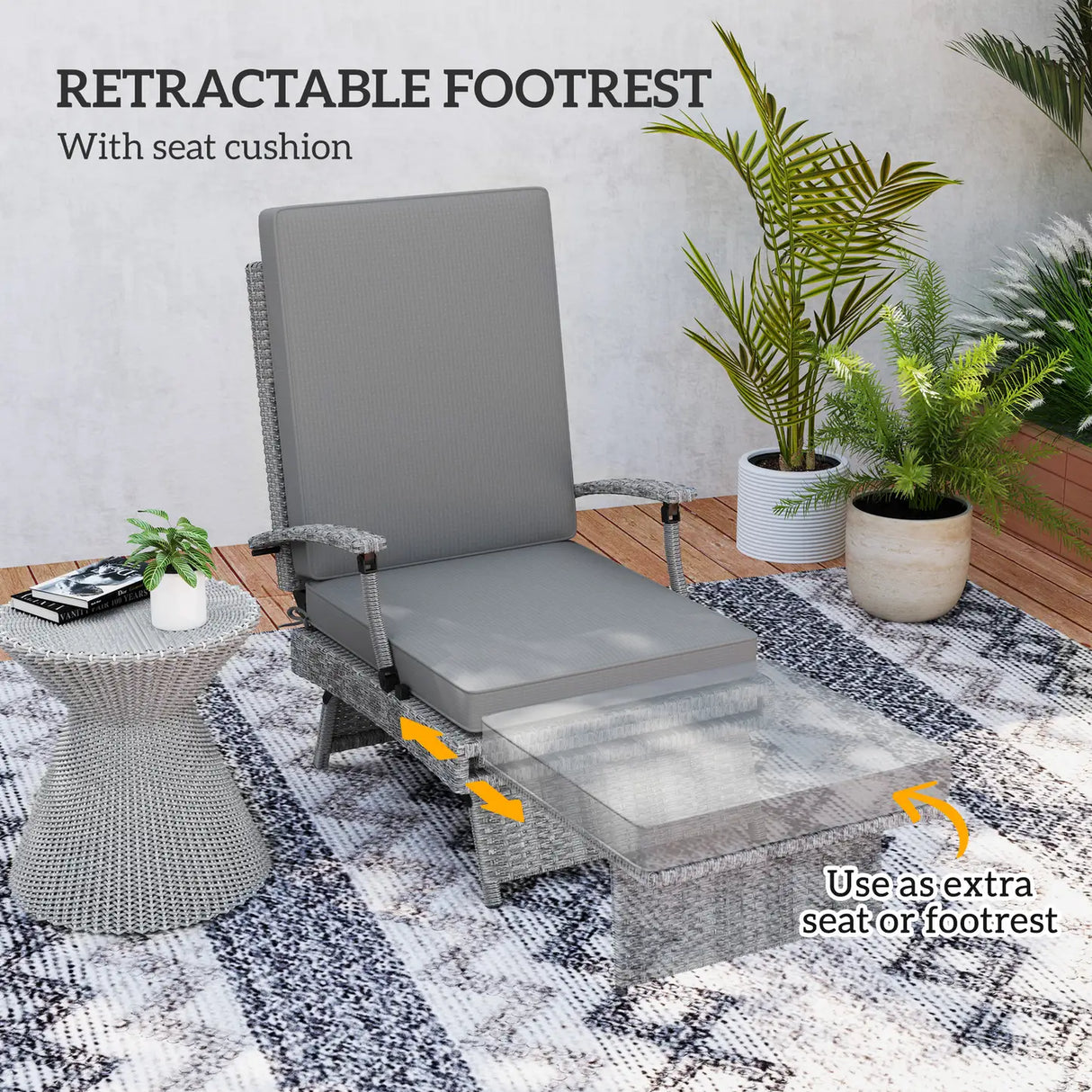 Outsunny 80 Reclining Rattan Lounger - Grey