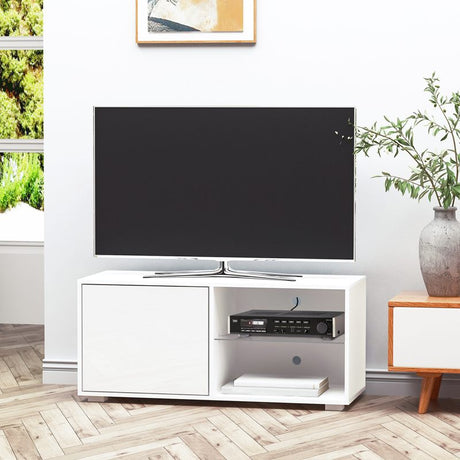 HOMCOM High Gloss TV Stand Storage Cabinet with 2 Shelves for Living Room Home Furniture White