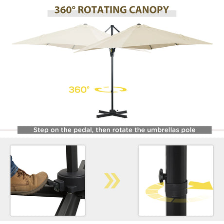 Outsunny 2.5 x 2.5m Patio Offset Parasol Umbrella Cantilever Hanging Aluminium Sun Shade Canopy Shelter 360 Rotation with Crank Handle and Cross Base, Cream White