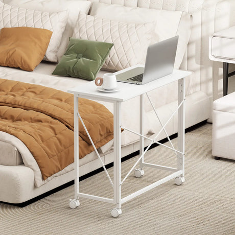 HOMCOM 80 cm Folding Desk on Wheels - White