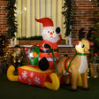 HOMCOM 4ft Christmas Inflatable Santa Claus Sledge Sleigh Reindeer Blow Up Decoration Xmas Dcor for Garden