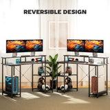 HOMCOM LED Computer Desk, with Power Outlets and Shelves - Black