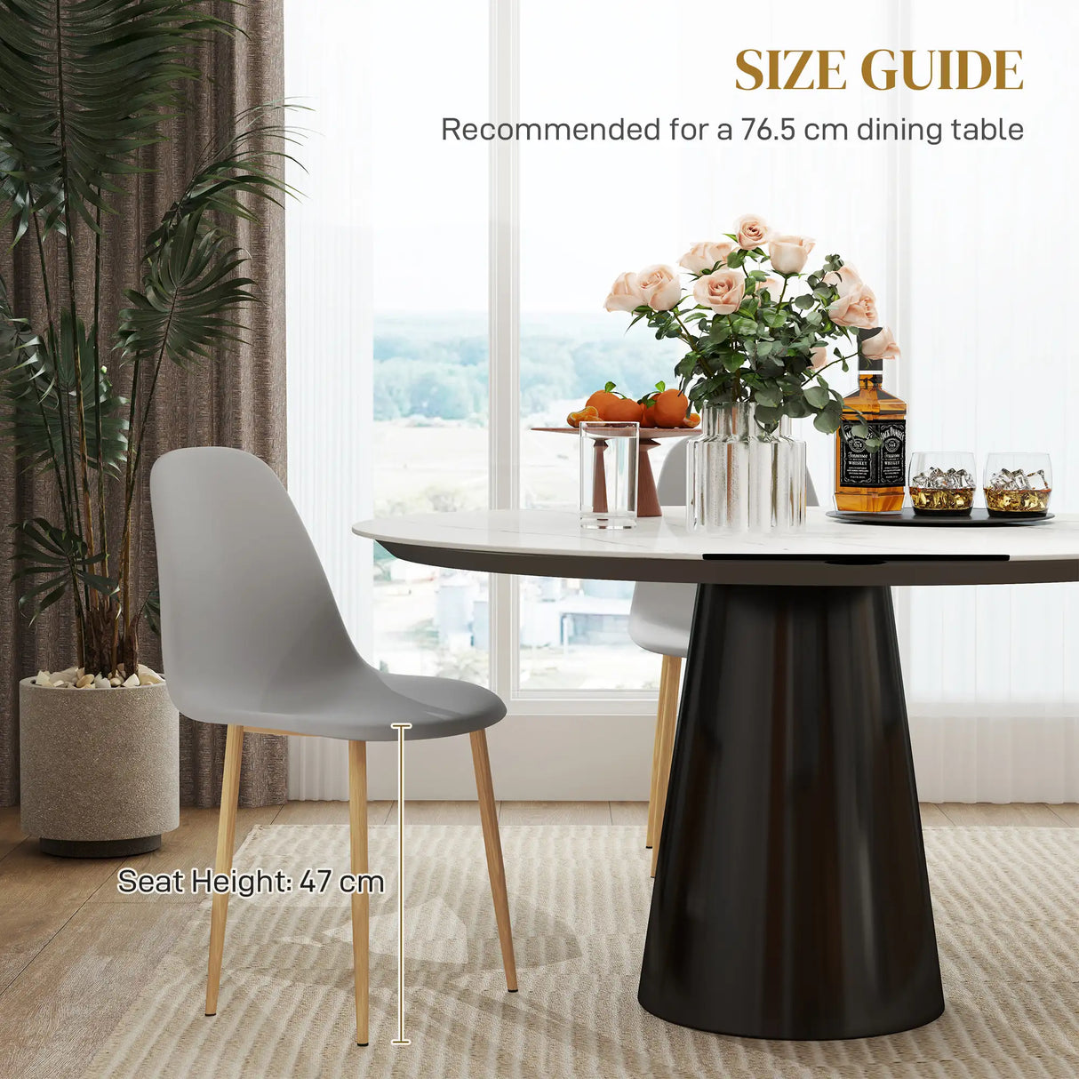 HOMCOM Modern Dining Chairs Set of 4, Kitchen Chairs with Backrest and Steel Legs for Dining Room, Living Room, Grey