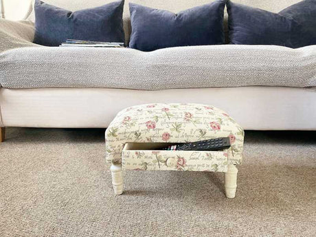 Roses Design Fabric Footstool with Drawer