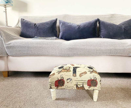 Equestrian Fabric Footstool with Drawer