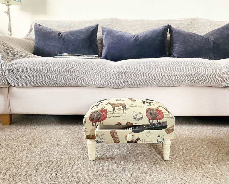 Equestrian Fabric Footstool with Drawer