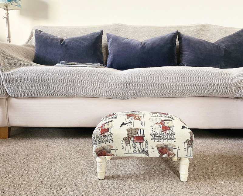 Scottie Dog Fabric Footstool with Drawer