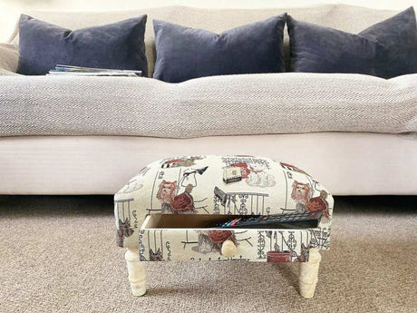 Scottie Dog Fabric Footstool with Drawer