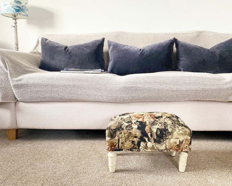 Cat Fabric Footstool with Drawer